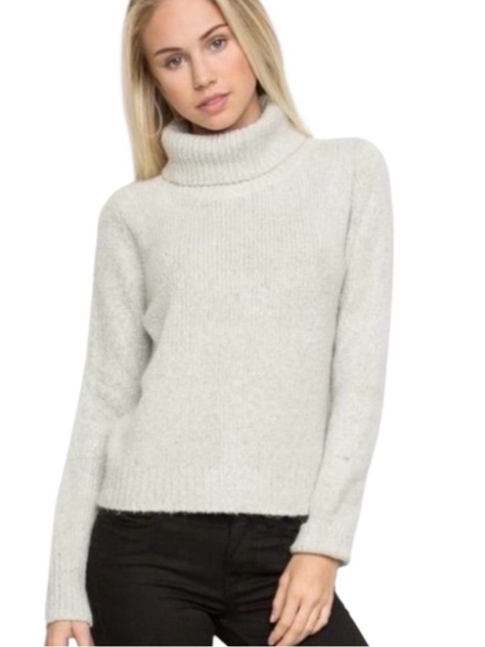 Brandy Melville Cassia wool blend Light Gray Turtleneck crop Sweater, one size